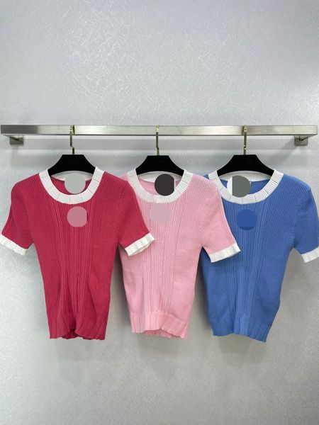 306 2023 spring summer women sweater short sleeve crew neck pullover blue pink red brand same style striped pullover womens weilan88, White;black
306 2023 spring summer women sweater short sleeve crew neck pullover blue pink red brand same style striped pullover womens weilan88, White;black