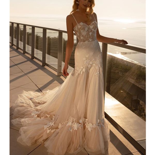 modest sleeveless mermaid wedding dresses spaghetti lace appliqued backless bridal gowns country garden beach plus size wedding dress, White
modest sleeveless mermaid wedding dresses spaghetti lace appliqued backless bridal gowns country garden beach plus size wedding dress, White