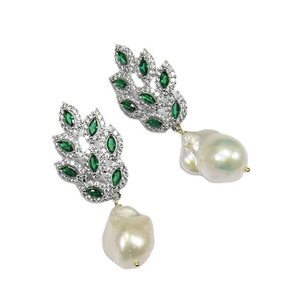 green cz crystal paved dangle white baroque pearl dangle stud earrings handmade drop earrings jewelry handmade lady gifts, Silver
green cz crystal paved dangle white baroque pearl dangle stud earrings handmade drop earrings jewelry handmade lady gifts, Silver