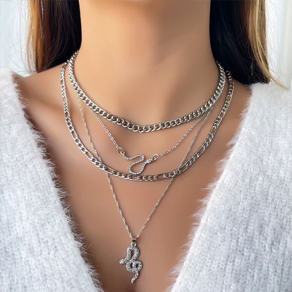 double snake-shaped diamond-encrusted multi-layer necklace set personalized punk thick chain clavicle chain female wholesale, Silver
double snake-shaped diamond-encrusted multi-layer necklace set personalized punk thick chain clavicle chain female wholesale, Silver