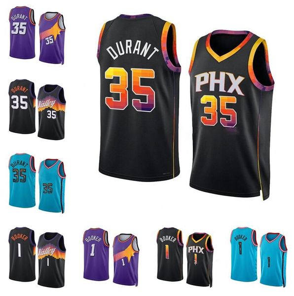 Image of #35 Basketball Jersey Kevin Durant Devin Booker #1 2022-23 S-xxl Blue Black White City Jerseys