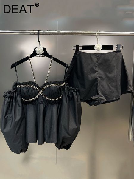 women s two piece pants deat fashion women two piece set solid color chain strap puff sleeve vest high waist shorts female 2023 spring 11xx1, White
women s two piece pants deat fashion women two piece set solid color chain strap puff sleeve vest high waist shorts female 2023 spring 11xx1, White