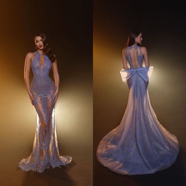 dusty blue mermaid prom dresses bow back illusion see through beading evening gowns vestidos de noche lace party dress, Black
dusty blue mermaid prom dresses bow back illusion see through beading evening gowns vestidos de noche lace party dress, Black