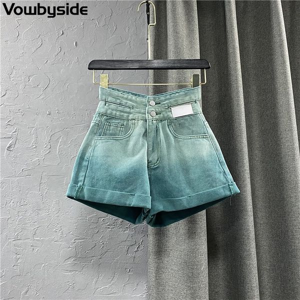 women's jeans summer denim shorts casual gradient high waist pants 230306, Blue