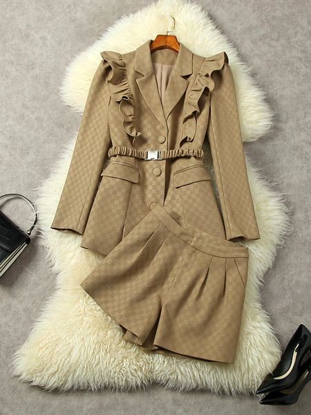 women s two piece pants high street 2023 designer runway suit set ruffle belted blazer high waist plaid shorts 230307, White
women s two piece pants high street 2023 designer runway suit set ruffle belted blazer high waist plaid shorts 230307, White