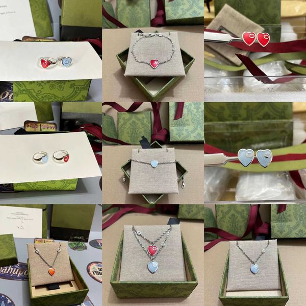 2023 new luxury fashion jewelry for family double red blue heart-shaped love necklace ring bracelet enamel earrings, Silver
2023 new luxury fashion jewelry for family double red blue heart-shaped love necklace ring bracelet enamel earrings, Silver
