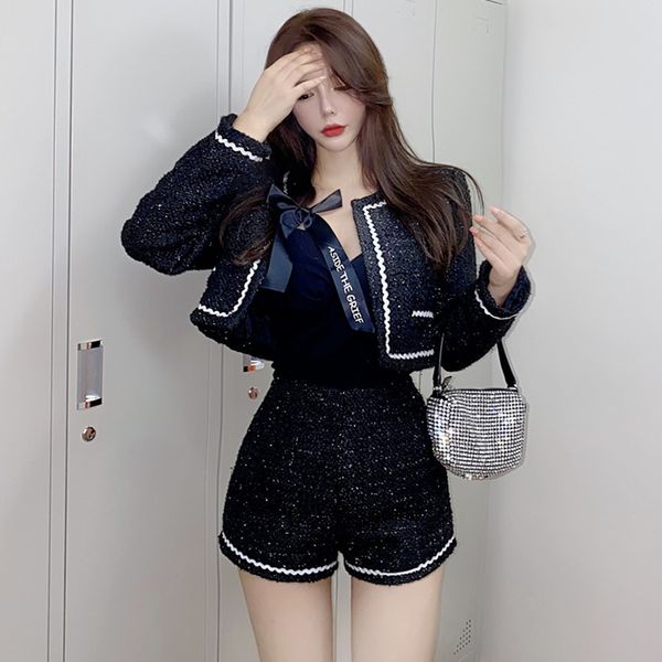 women's two piece pants temperament o neck tweed jacket short hit long sleeve cardigan casual retro high waist wide leg shorts sets aut, White
women's two piece pants temperament o neck tweed jacket short hit long sleeve cardigan casual retro high waist wide leg shorts sets aut, White