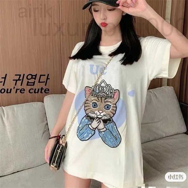 women's t-shirt designer summer explosion trendy men's clothing jiuskoli new print and embroidery loose women t-shirts crown cat k, White
women's t-shirt designer summer explosion trendy men's clothing jiuskoli new print and embroidery loose women t-shirts crown cat k, White