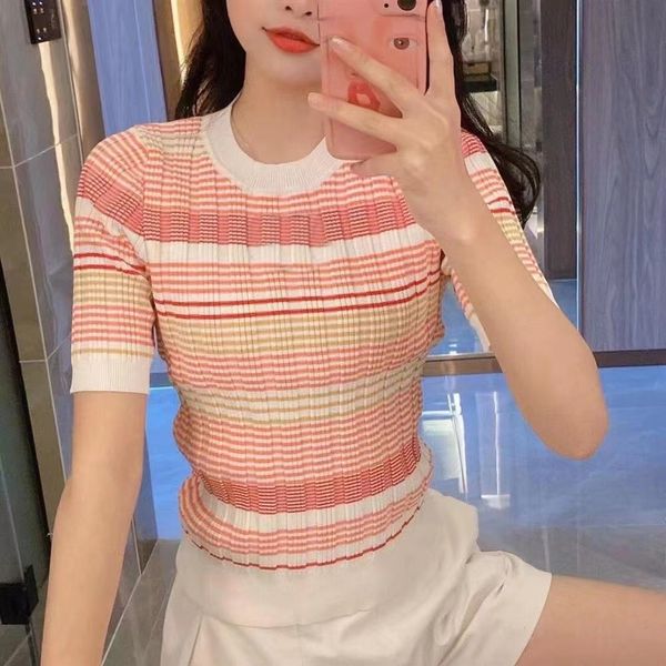 designer luxury quality women's knits & tees colorful striped knitted short sleeve t-shirt fashion letter embroidered spring & summer k, White
designer luxury quality women's knits & tees colorful striped knitted short sleeve t-shirt fashion letter embroidered spring & summer k, White