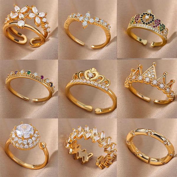 band rings cubic zircon crown rings for women open stainless steel gold plated geometric ring engagement wedding ring luxury jewelry 2023 aa, Silver
band rings cubic zircon crown rings for women open stainless steel gold plated geometric ring engagement wedding ring luxury jewelry 2023 aa, Silver