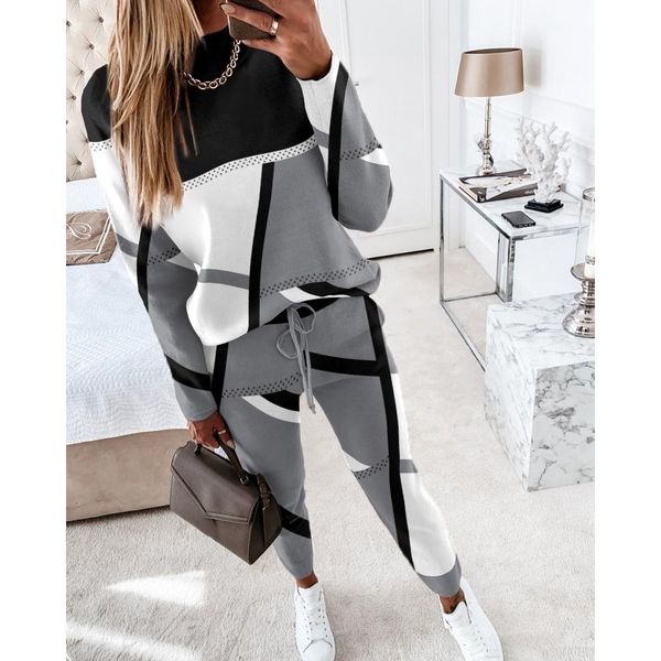 women's two piece pants women geometric print long sleeve o-neck drawstring pants set femme casual two pieces outfits set streetwear 23, White
women's two piece pants women geometric print long sleeve o-neck drawstring pants set femme casual two pieces outfits set streetwear 23, White