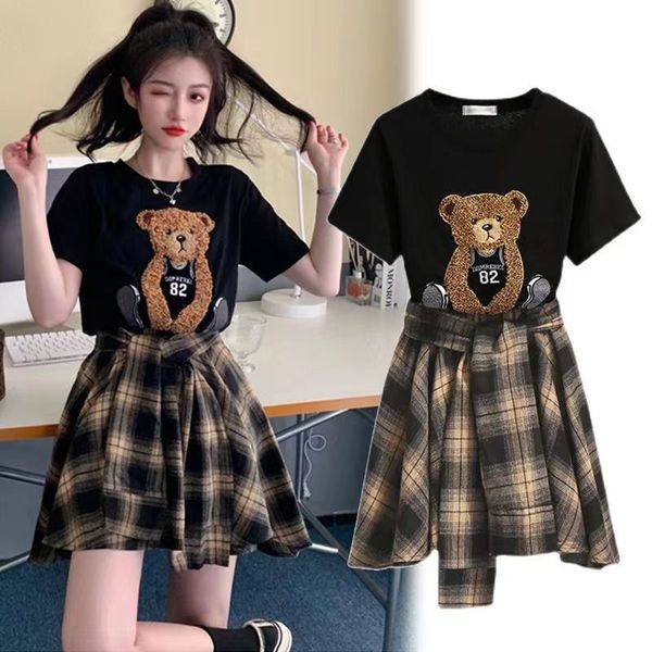 spicy girls set two piece dress women's summer fashionable short sleeve embroidery plaid skirt short skirt two piece skirt, White
spicy girls set two piece dress women's summer fashionable short sleeve embroidery plaid skirt short skirt two piece skirt, White
