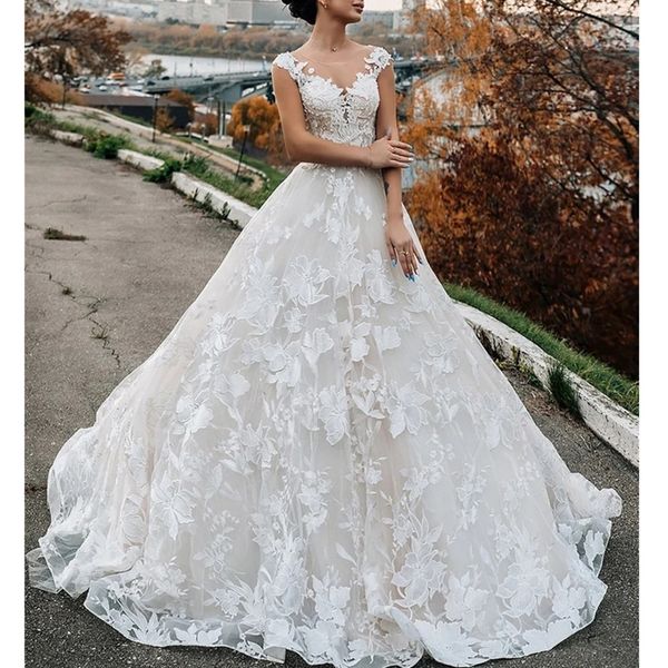 full lace a line wedding dresses with sheer scoop neck cap sleeves lace appliqued bridal gowns 2023 boho garden sweep train vestidos, White
full lace a line wedding dresses with sheer scoop neck cap sleeves lace appliqued bridal gowns 2023 boho garden sweep train vestidos, White