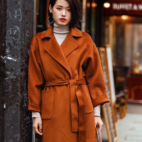 women's wool blends autumn winter fishion woolen coat female midlong korean temperament women's outerwear 230306, Black
women's wool blends autumn winter fishion woolen coat female midlong korean temperament women's outerwear 230306, Black