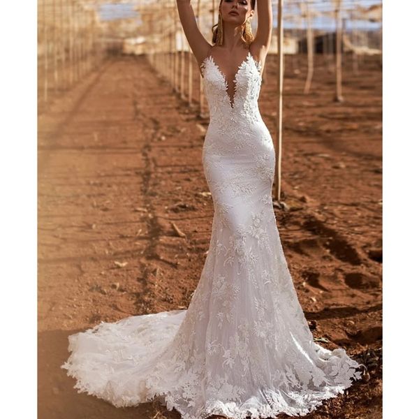 lace mermaid wedding dresses 2020 spaghetti straps sleeveless backless bridal gowns vestidos de novia custom, White
lace mermaid wedding dresses 2020 spaghetti straps sleeveless backless bridal gowns vestidos de novia custom, White