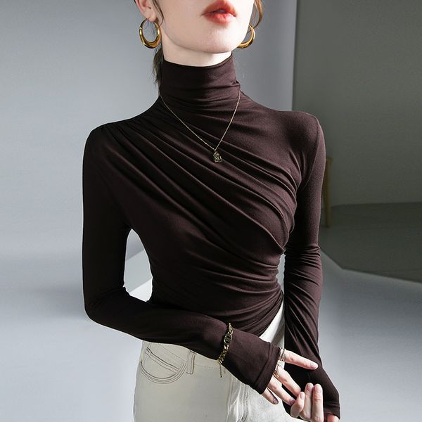 women's t-shirt pleated stretch t-shirt autumn and winter turtleneck bottoming pullover women's casual white basic shirts harajuku
women's t-shirt pleated stretch t-shirt autumn and winter turtleneck bottoming pullover women's casual white basic shirts harajuku