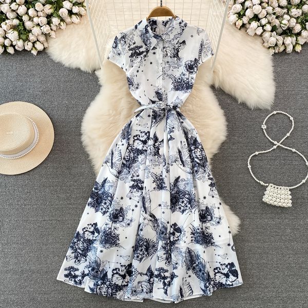 fashion lapel short-sleeved shirt dress feminine jungle ink print waist show thin a-line print dress, Black;gray
fashion lapel short-sleeved shirt dress feminine jungle ink print waist show thin a-line print dress, Black;gray
