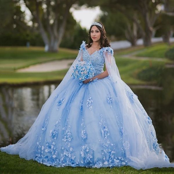 sky blue off shoulder quinceanera dresses with cape sweet 16 ball gown 3d flower appliques beading pearls party princess lace-up, Blue;red
sky blue off shoulder quinceanera dresses with cape sweet 16 ball gown 3d flower appliques beading pearls party princess lace-up, Blue;red