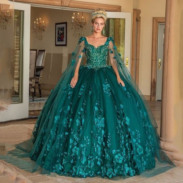 green ball gown quinceanera dresses 15 party 3d flower beading cinderella princess gowns with cape robe de soiree, Blue;red
green ball gown quinceanera dresses 15 party 3d flower beading cinderella princess gowns with cape robe de soiree, Blue;red