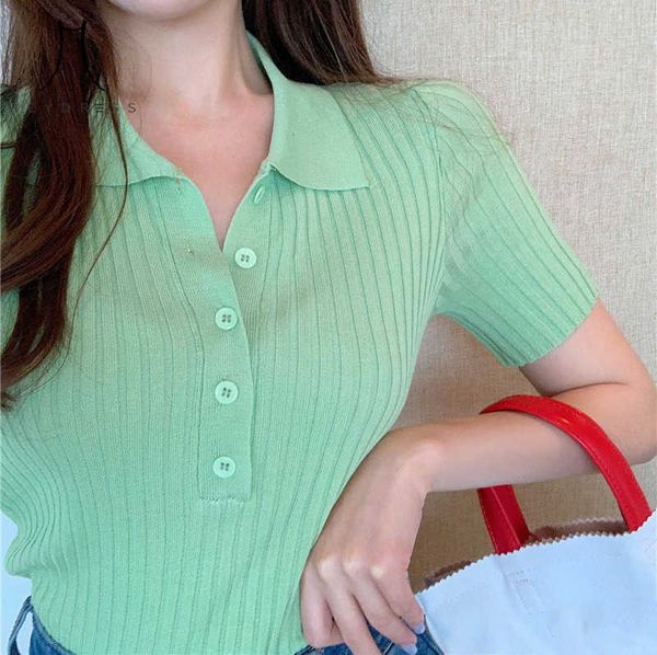 women crop short sleeve turn-down collar knitted t-shirts office lady solid single brested skinny short summer, White
women crop short sleeve turn-down collar knitted t-shirts office lady solid single brested skinny short summer, White