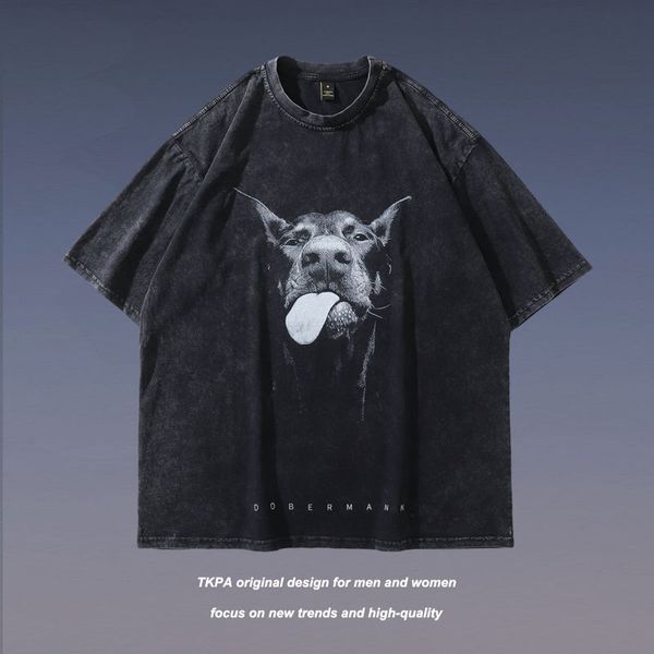 men's t-shirts doberman pinscher print wash vintage high street high tide loose round-necked short-sleeved t-shirt, White;black
men's t-shirts doberman pinscher print wash vintage high street high tide loose round-necked short-sleeved t-shirt, White;black