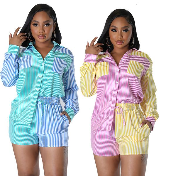 women's two piece pants casual summer tracksuit female two piece set striped print turn-down collar long sleeve shirt and mini shorts, White
women's two piece pants casual summer tracksuit female two piece set striped print turn-down collar long sleeve shirt and mini shorts, White