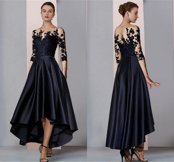 vintage navy blue high low mother dresses a line sheer 3/4 long sleeve appliques satin cocktail prom gowns custom made bc15376, Black;red
vintage navy blue high low mother dresses a line sheer 3/4 long sleeve appliques satin cocktail prom gowns custom made bc15376, Black;red