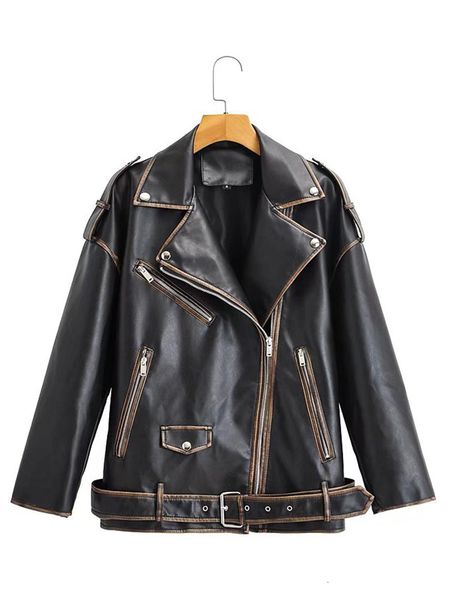 women's jackets spring autumn women pu faux leather jacket streetwear female moto biker loose coat with belt outwear 230307, Black;brown
women's jackets spring autumn women pu faux leather jacket streetwear female moto biker loose coat with belt outwear 230307, Black;brown