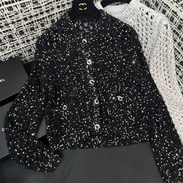early spring new style small fragrant style celebrity handmade silk sequin cut-out diamond lattice sweet versatile knitted cardigan short, White;black
early spring new style small fragrant style celebrity handmade silk sequin cut-out diamond lattice sweet versatile knitted cardigan short, White;black