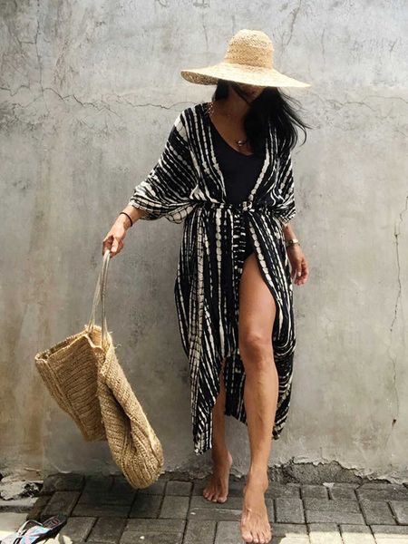 women's swimwear fitshinling summer vintage kimono swimwear halo dyeing beach cover up with sashes oversized long cardigan holiday cove, White;black
women's swimwear fitshinling summer vintage kimono swimwear halo dyeing beach cover up with sashes oversized long cardigan holiday cove, White;black