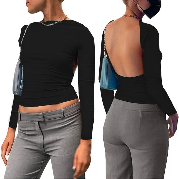 women's tshirt y2k women tshirts long sleeves backless front and back reversible shirt fashion ladies clothing 2023 230306, White
women's tshirt y2k women tshirts long sleeves backless front and back reversible shirt fashion ladies clothing 2023 230306, White