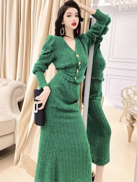 work dresses elegant green knit hollow out puff sleeve v neck lace high waist hip wrap skirt 2023 spring fashion clothing wq1728, White;black
work dresses elegant green knit hollow out puff sleeve v neck lace high waist hip wrap skirt 2023 spring fashion clothing wq1728, White;black