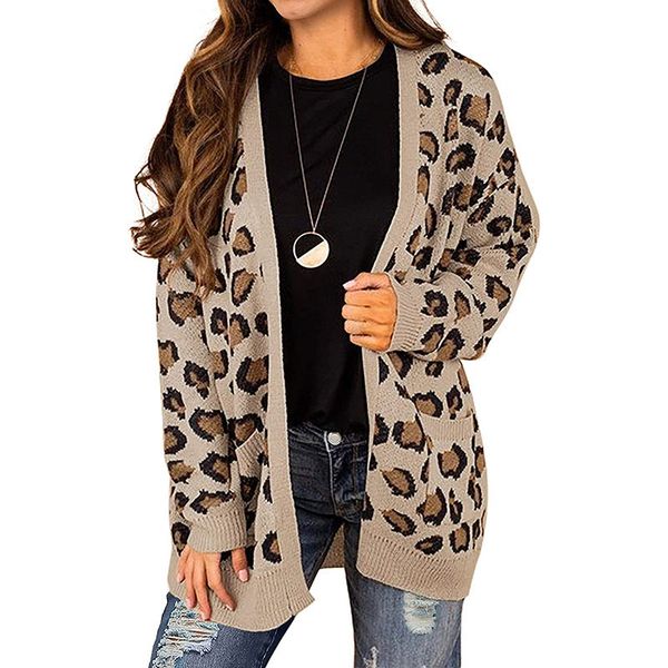 fashion long cardigan women's sweaters v-neck leopard pattern mid-length rib stitch knitted coat with rib stitch long sleeves front poc, White;black
fashion long cardigan women's sweaters v-neck leopard pattern mid-length rib stitch knitted coat with rib stitch long sleeves front poc, White;black