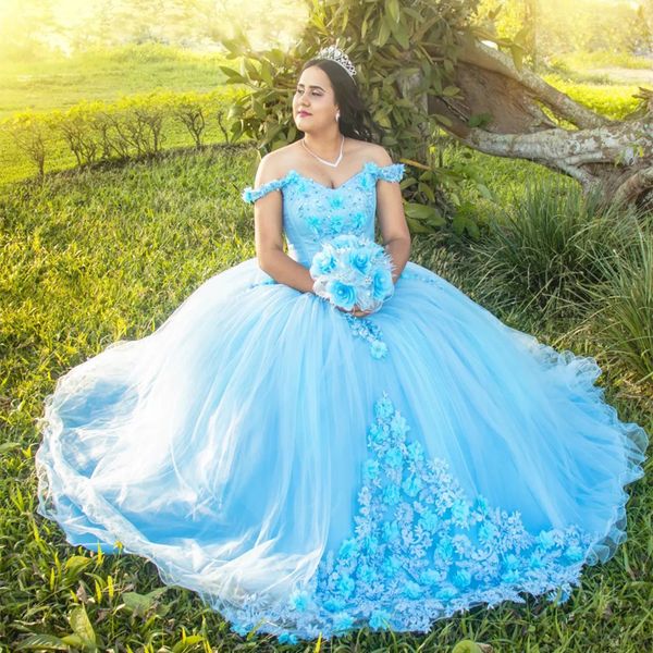 light sky blue quinceanera dresses ball gown off shoulder puffy sweet 16 dress 3d rose flowers beading celebrity party gowns graduation, Blue;red
light sky blue quinceanera dresses ball gown off shoulder puffy sweet 16 dress 3d rose flowers beading celebrity party gowns graduation, Blue;red