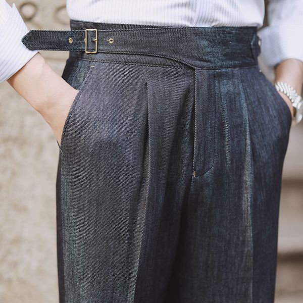 men's pants fashion mens dress high waist straight men spring business versatile belt trouser gentleman paris button 230307, Black
men's pants fashion mens dress high waist straight men spring business versatile belt trouser gentleman paris button 230307, Black
