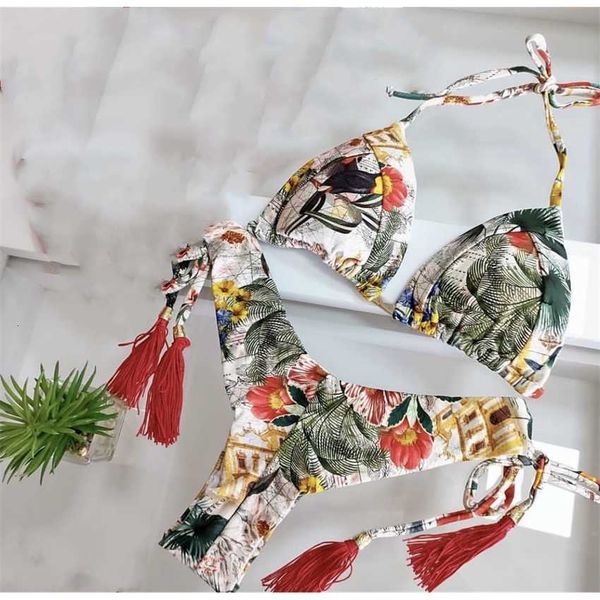 2023 brazilian split women's printed swimsuit triangle bikini, White;black