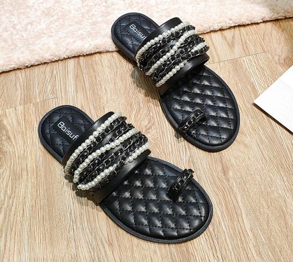 fashion women's slippers designer slippers leather women 2023 summer beach stripes casual flip-flops smooth sandals pearl chain slipper, Black
fashion women's slippers designer slippers leather women 2023 summer beach stripes casual flip-flops smooth sandals pearl chain slipper, Black