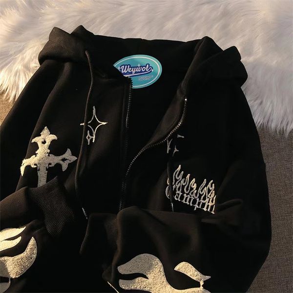 men's hoodies sweatshirts american retro gothic embroidered cardigan y2k street trend thickened couple wild zipper coats 230308, Black
men's hoodies sweatshirts american retro gothic embroidered cardigan y2k street trend thickened couple wild zipper coats 230308, Black