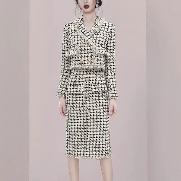 two piece dress autumn winter women's blazer suits houndstooth small fragrance tweed short and pencil mid skirts set skirt suit 230308, White
two piece dress autumn winter women's blazer suits houndstooth small fragrance tweed short and pencil mid skirts set skirt suit 230308, White