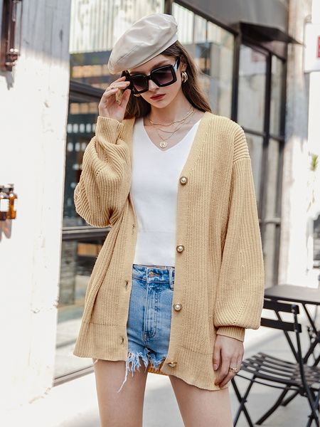 women's knits tees casual long knitted cardigan female autumn winter loose lantern sleeve sweater basic white button women's 2303
women's knits tees casual long knitted cardigan female autumn winter loose lantern sleeve sweater basic white button women's 2303