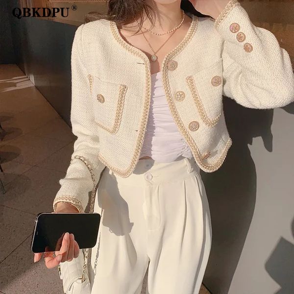 women's wool blends small fragrance style elegant cropped tweed jacket women spring french button short coat stylish vintage outerwear, Black
women's wool blends small fragrance style elegant cropped tweed jacket women spring french button short coat stylish vintage outerwear, Black