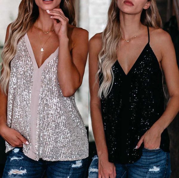 women's t-shirt 2022 summer women camisole casual v neck sequins strappy tank vest sleeveless solid blouse tee female clothing, White
women's t-shirt 2022 summer women camisole casual v neck sequins strappy tank vest sleeveless solid blouse tee female clothing, White