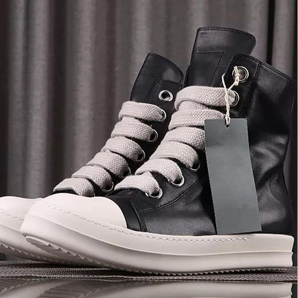 2023 high street rick shoes minimalist style genuine leather sneakers jumbo shoeslace men's casual shoes owens designer women's bo, Black 
2023 high street rick shoes minimalist style genuine leather sneakers jumbo shoeslace men's casual shoes owens designer women's bo, Black