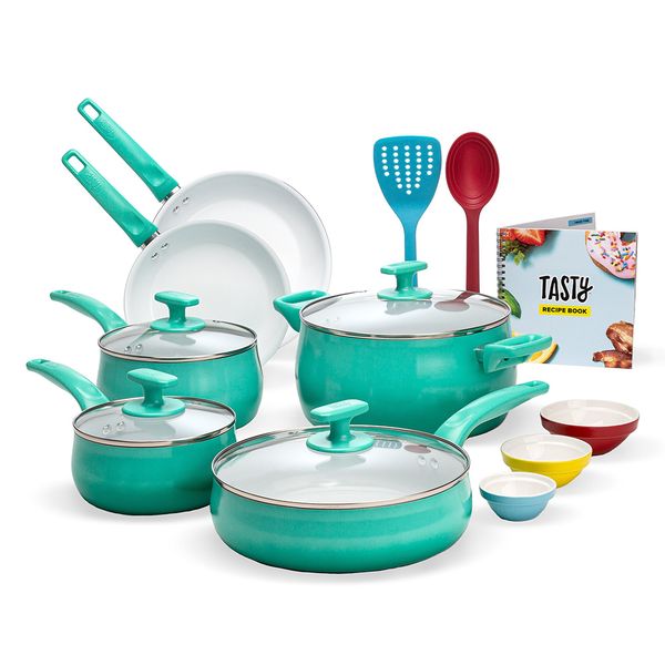 tasty ceramic titanium-reinforced non-stick cookware set 16 piece