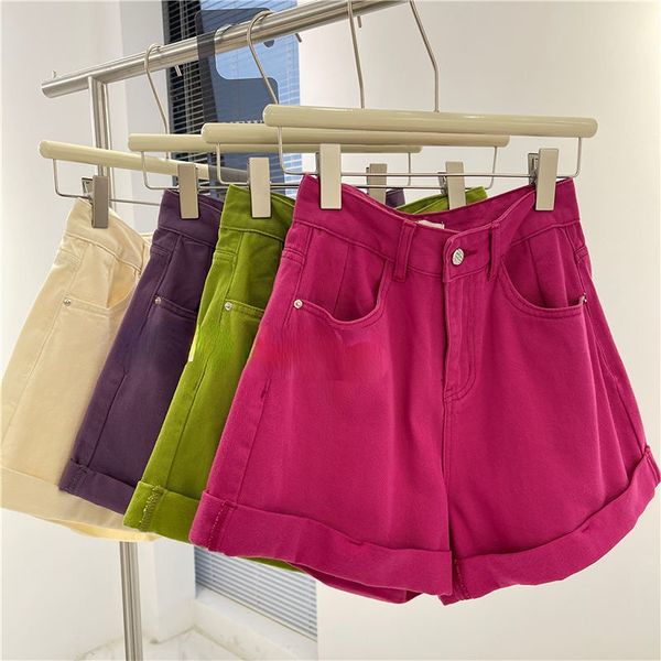 women's shorts candy color denim summer korea style casual rose red green button fly wide leg pants 230308, White;black
women's shorts candy color denim summer korea style casual rose red green button fly wide leg pants 230308, White;black
