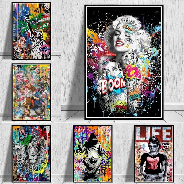 abstract graffiti art monroe and hepburn celebrity decorative paintings hanging on wall decorating street art printmaking posters
abstract graffiti art monroe and hepburn celebrity decorative paintings hanging on wall decorating street art printmaking posters