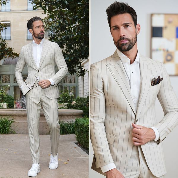 dark cream men tuxedos slim fit 2 pieces suits classic peaked lapel stripe business suit for wedding grooms, Black;gray
dark cream men tuxedos slim fit 2 pieces suits classic peaked lapel stripe business suit for wedding grooms, Black;gray