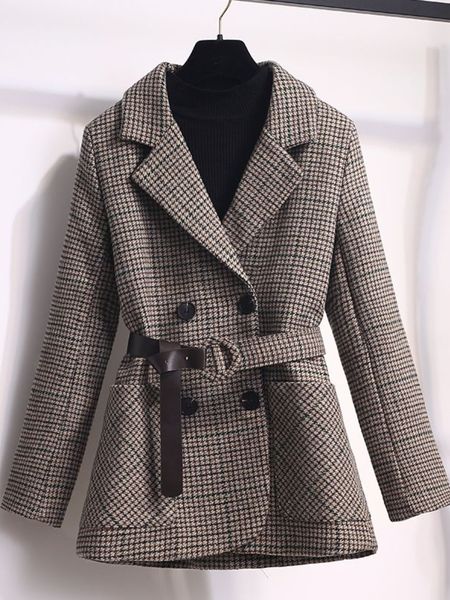 women's wool blends winter jacket fashion temperament loose keep warm coat korean version thousand bird check suit 230308, Black
women's wool blends winter jacket fashion temperament loose keep warm coat korean version thousand bird check suit 230308, Black