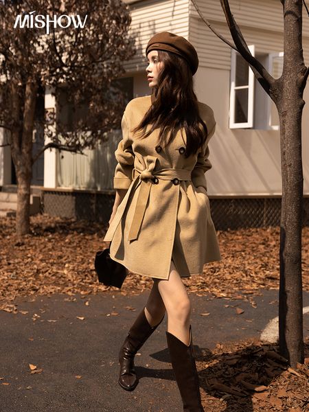 women's wool blends mishow autumn winter doublefaced coat fashion polo collar en jackets korean warm solid overcoat mxb44w0525 230308, Black
women's wool blends mishow autumn winter doublefaced coat fashion polo collar en jackets korean warm solid overcoat mxb44w0525 230308, Black