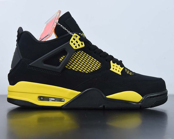 jumpman 4 thunder basketball shoes 4s black/tour yellow outdoor sports sneakers with original box